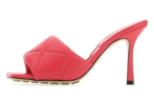 Bottega Veneta Lido Leather Slim Heel Slide Slippers 9cm Women's Peach Pink