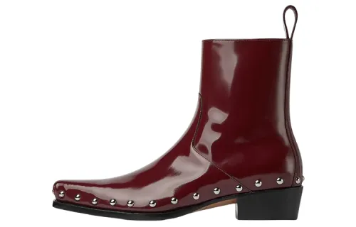 Bottega Veneta RIPLEY Leather Ankle Boots Men's Red