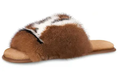 LOUIS VUITTON Homey Mink Fur Slide Slippers Women's Brown