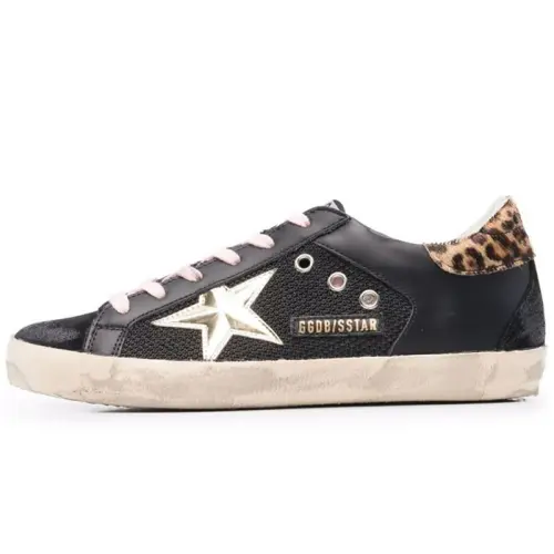 Golden Goose Super-Star Black Leopard Gold Pink Women's