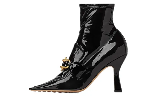 Bottega Veneta Madame Patent Leather Ankle Boots 9cm Women's Black