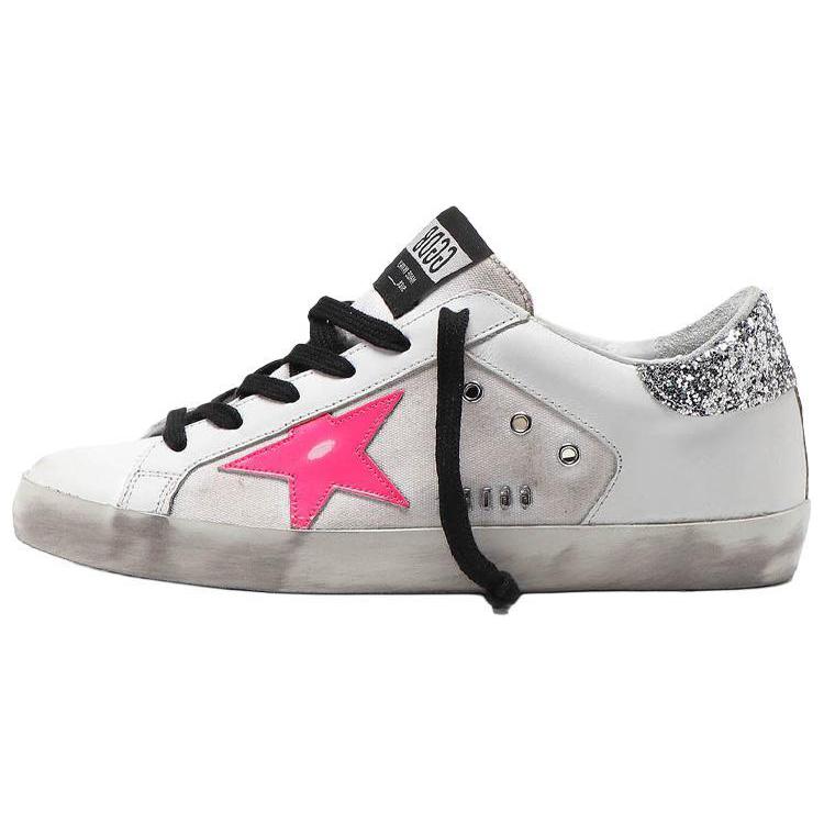 Golden Goose Super Star Cow Leather Low top Skateboard Shoes Women's Silver Glitter Tail Distressed