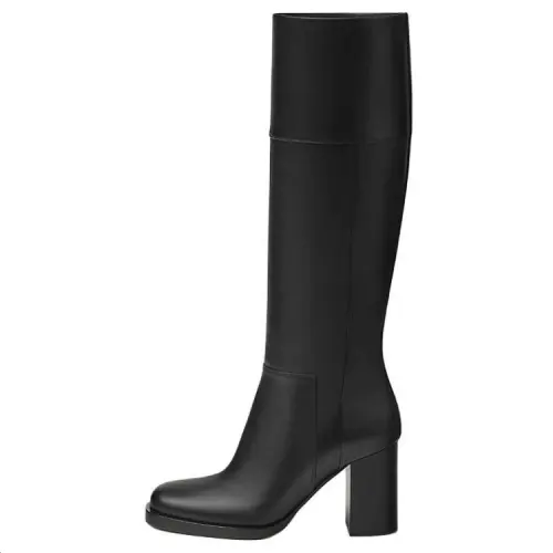 HERMES Jumper Knee high Boots 8cm Women's Black