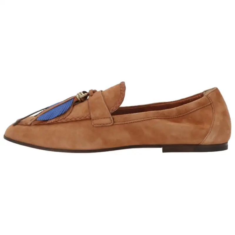 TOD'S Tods suede round toe flat loafers women's brown