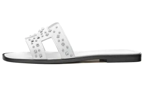 HERMES Oran Goatskin Minimalist Style Stylish Sandal Women's White