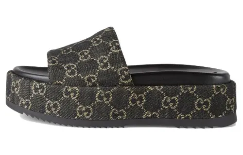 Gucci Wmns Gg Lame Platform Slide Sandal 'Black' Women's