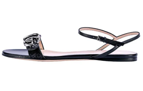 GUCCI Leather One Strap Sandals Women's Black