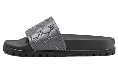 GUCCI Leather Stylish Sandal Men's Black Gray