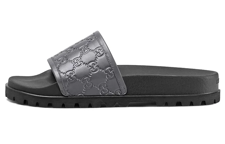 GUCCI Leather Stylish Sandal Men's Black Gray