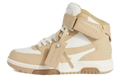 OFF WHITE Out Of Office Leather High top Stylish Skateboarding Shoes Women's Sand