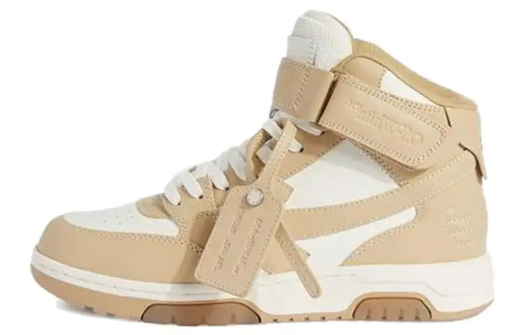 OFF WHITE Out Of Office Leather High top Stylish Skateboarding Shoes Women's Sand