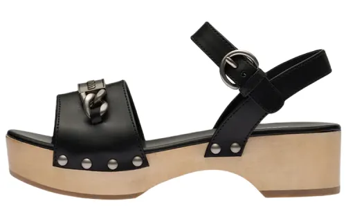 MIU MIU Zuecos Leather One Strap Sandals Women's Black