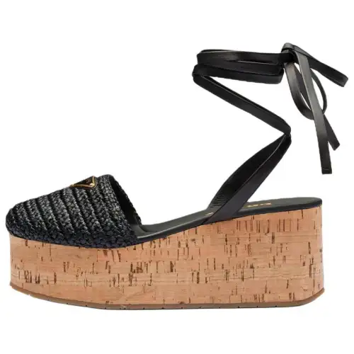 PRADA Raffia Wedge Sandals