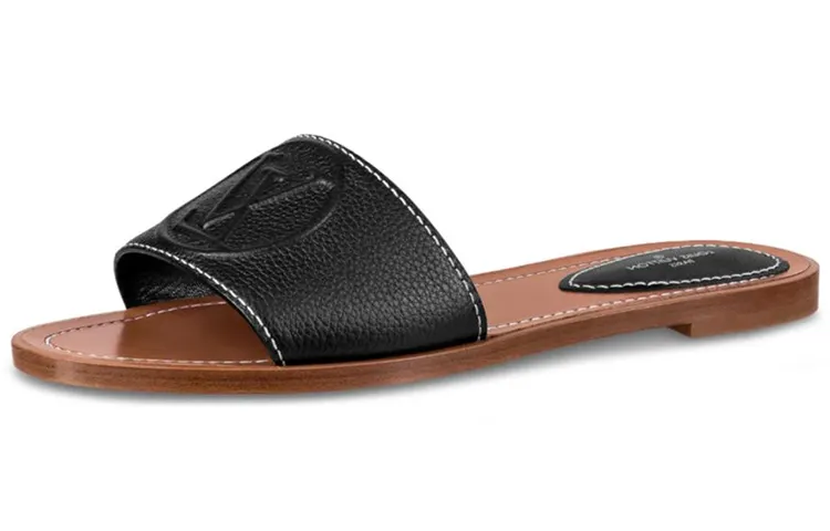 LOUIS VUITTON Lock It Slide Slippers Women's Black Brown