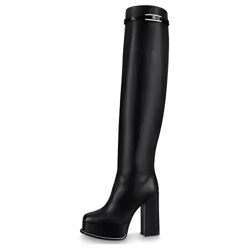 LOUIS VUITTON Fame Leather Knee high Boots Women's Black