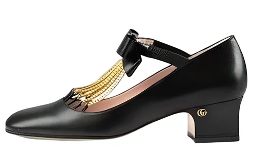 GUCCI Leather Chunky Heel Women's Casual Shoes Women's Black