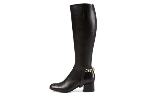 GUCCI Leather Versatile Knee high Boots Women's Black
