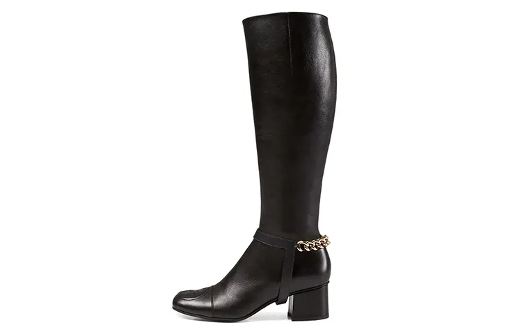 GUCCI Leather Versatile Knee high Boots Women's Black
