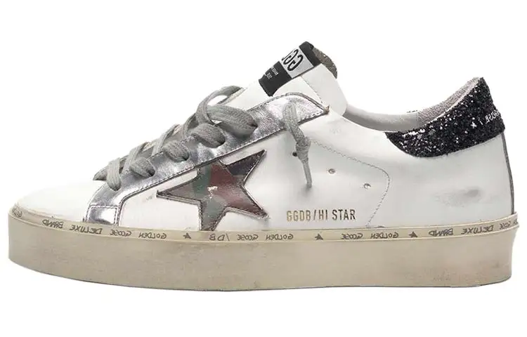 Golden Goose Hi Star Cow Leather Stylish Skateboarding Shoes Women's White Distressed