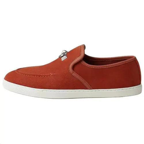 HERMES Jour Leather Loafers Women's Orange
