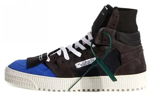 OFF WHITE Leather High top Skateboard Shoes Men's Blue Black