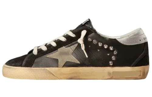 Golden Goose Super Star Leather Stylish Skateboarding Shoes Men's Black Distressed