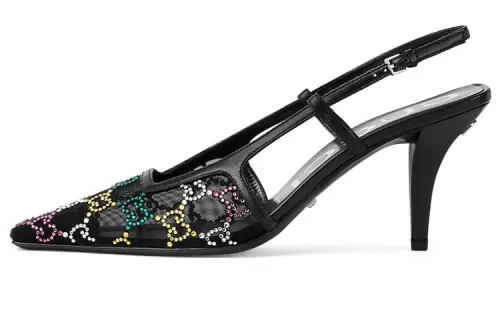 GUCCI Leather Slim Heel High Heels Women's Black