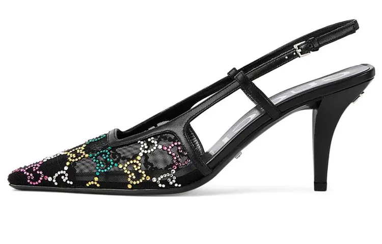 GUCCI Leather Slim Heel High Heels Women's Black
