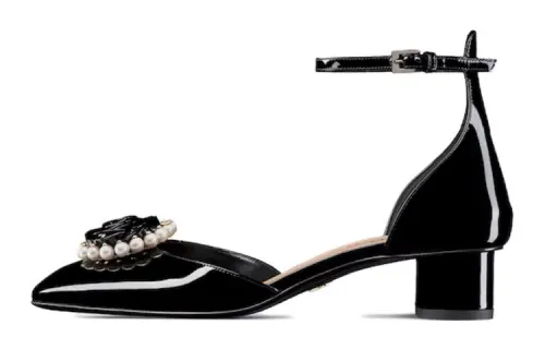 DIOR Rose Leather Chunky Heel High Heels Women's Black
