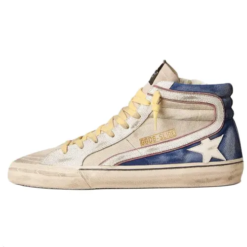 Golden Goose Slide Canvas, Suede High top Skateboard Shoes Men's White
