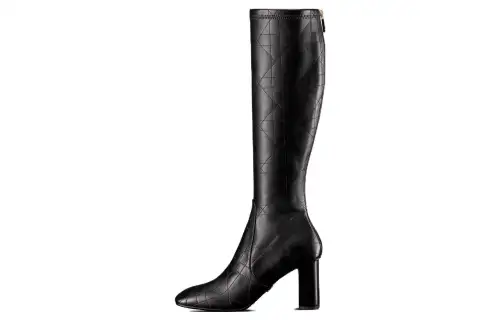 DIOR D Shadow Leather Knee high Boots 8cm Women's Black