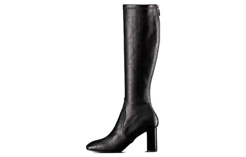 DIOR D Shadow Leather Knee high Boots 8cm Women's Black