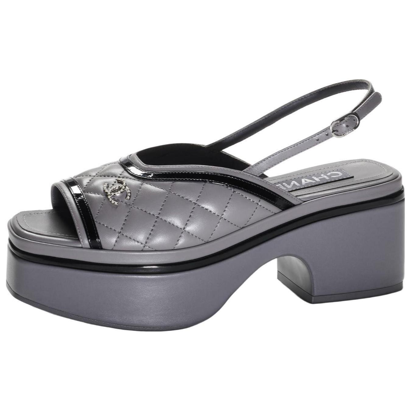 CHANEL Leather Minimalist Style One Strap Sandals 6CM Women's Gray
