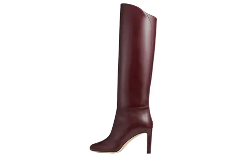 Jimmy Choo Karter Leather Knee High Boots 8.5cm Women's Burgundy