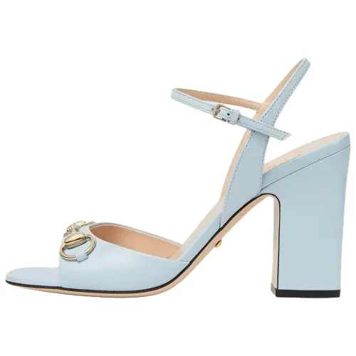 GUCCI Horsebit Leather One Strap Sandals 9.4cm Women's Blue