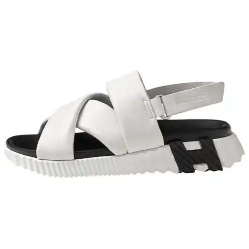 HERMES Electric Leather Beach Sandals Women's White