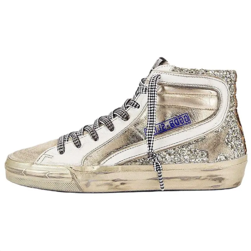 Golden Goose Slide Skateboard Shoes Women's Mid Top Silver