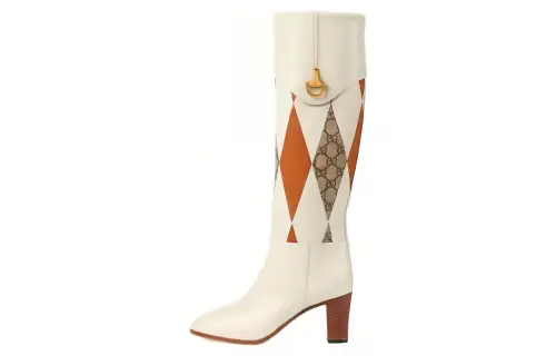 GUCCI Horsebit Leather Knee high Boots Women's White