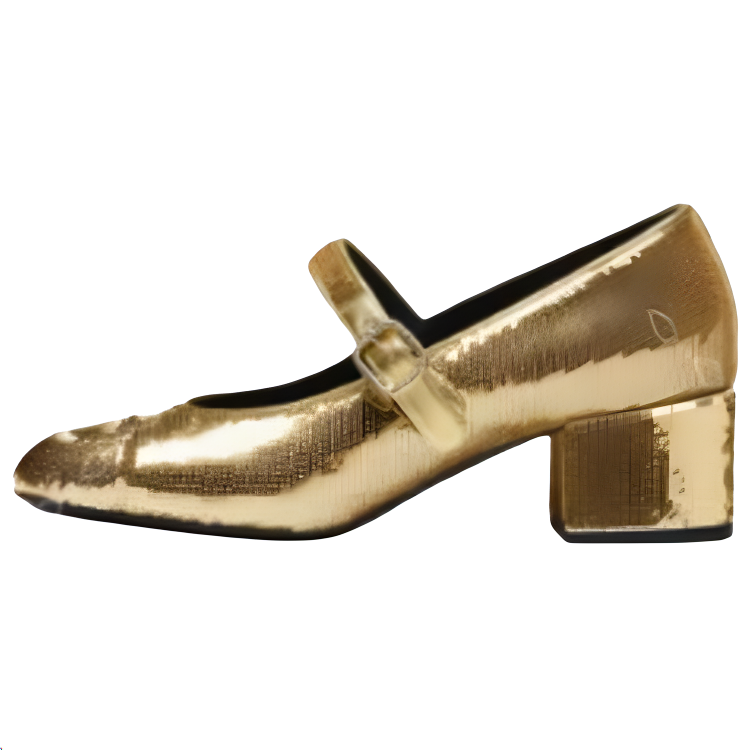 CHANEL 25S Leather Chunky Heel Mary Jane Shoes 5CM Women's Gold