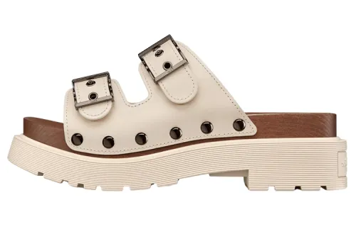 DIOR Diorquake Leather Patchwork Slide Slippers Women's White
