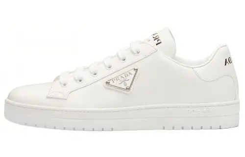 PRADA Downtown Low Top Sneakers Leather White Silver Women's