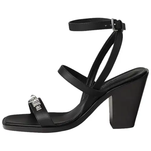 HERMES Ivresse Leather One Strap Sandals 6.5cm Women's Black