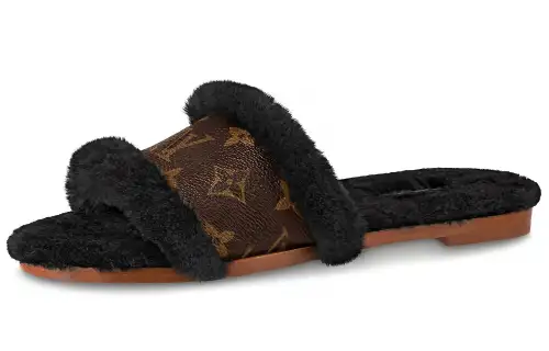 LOUIS VUITTON Lock It Slide Slippers Women's Brown