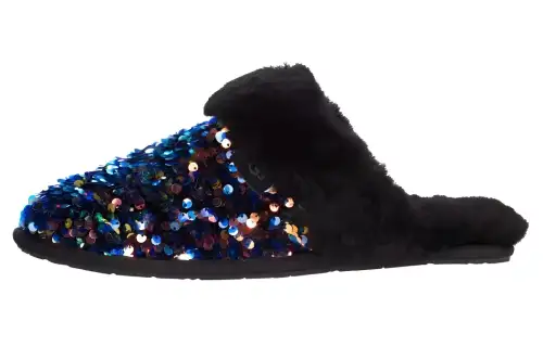 UGG Scuffette II Sequined Leather Closed Toe Slippers Women's Black