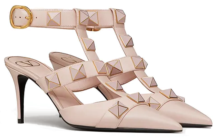 Valentino Roman Stud Leather Slim Heel High Heels Women's Pink