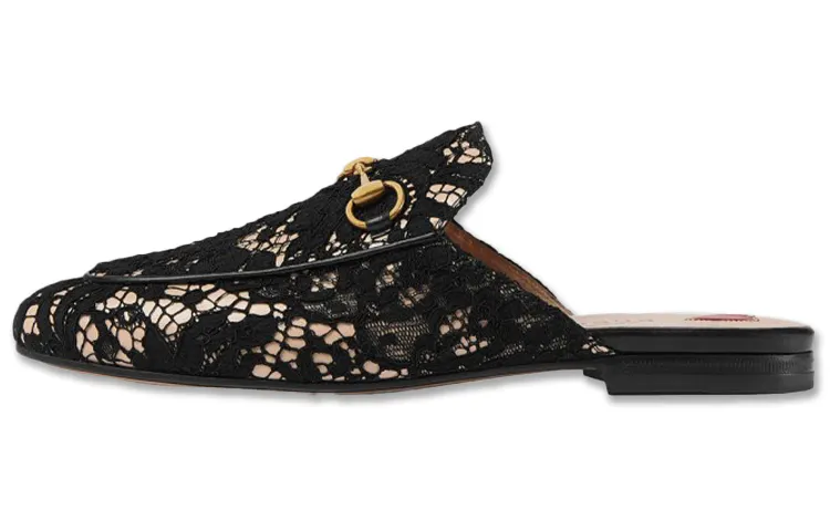 GUCCI Black Princetown Lace Mules