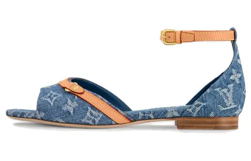 LOUIS VUITTON Helios Fabric One Strap Sandals Women's Blue