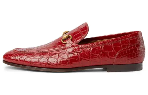 GUCCI Jordaan Crocodile Leather Loafers Men's Red