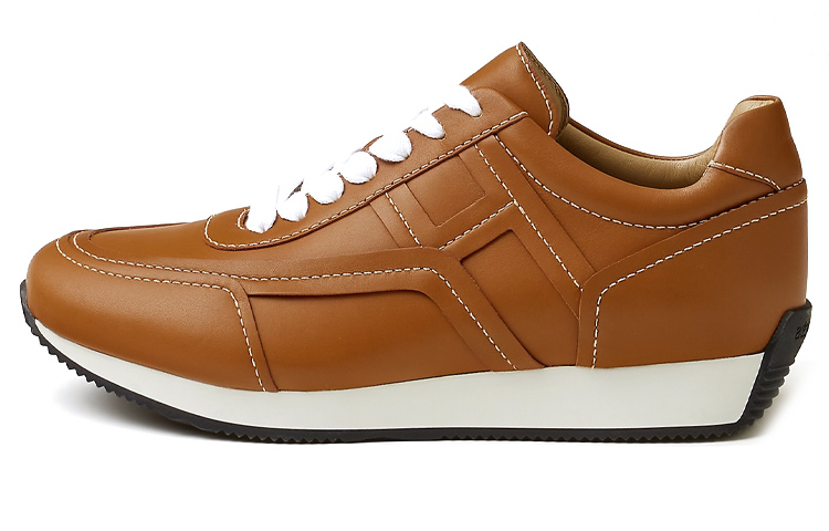 HERMES Chris Cow Leather Comfortable Low top Casual Shoes Men's Brown