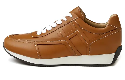 HERMES Chris Cow Leather Comfortable Low top Casual Shoes Men's Brown